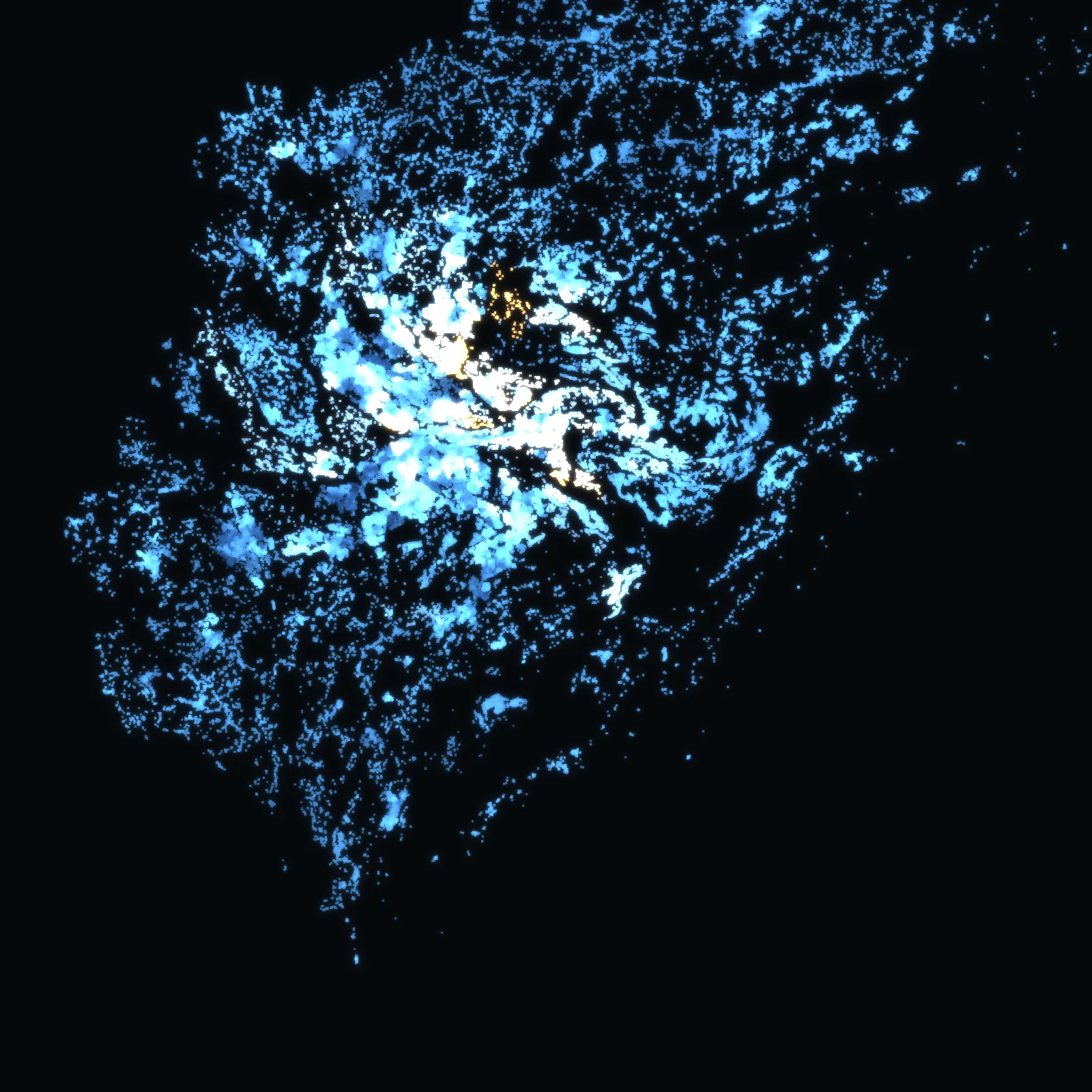 Stockholm at night – every building a point of light, coloured by its area’s mean net income